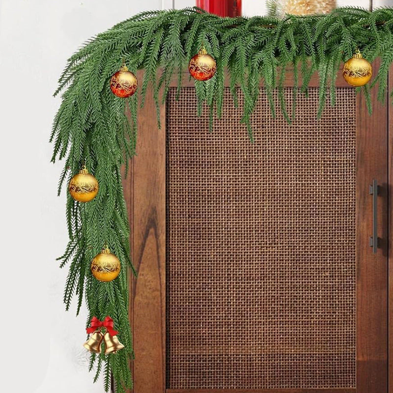 Artificial Norfolk Pine Vine with LED Lights, Set of 3 Soft-Touch Plastic Garlands, Christmas & Home Decor