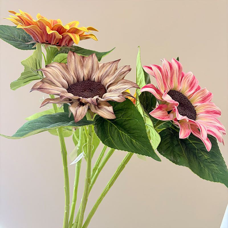 Single Stem Artificial Sunflower, 27" Tall with 6.5" Bloom, Silk-Like Fabric, Rustic & Modern Decor