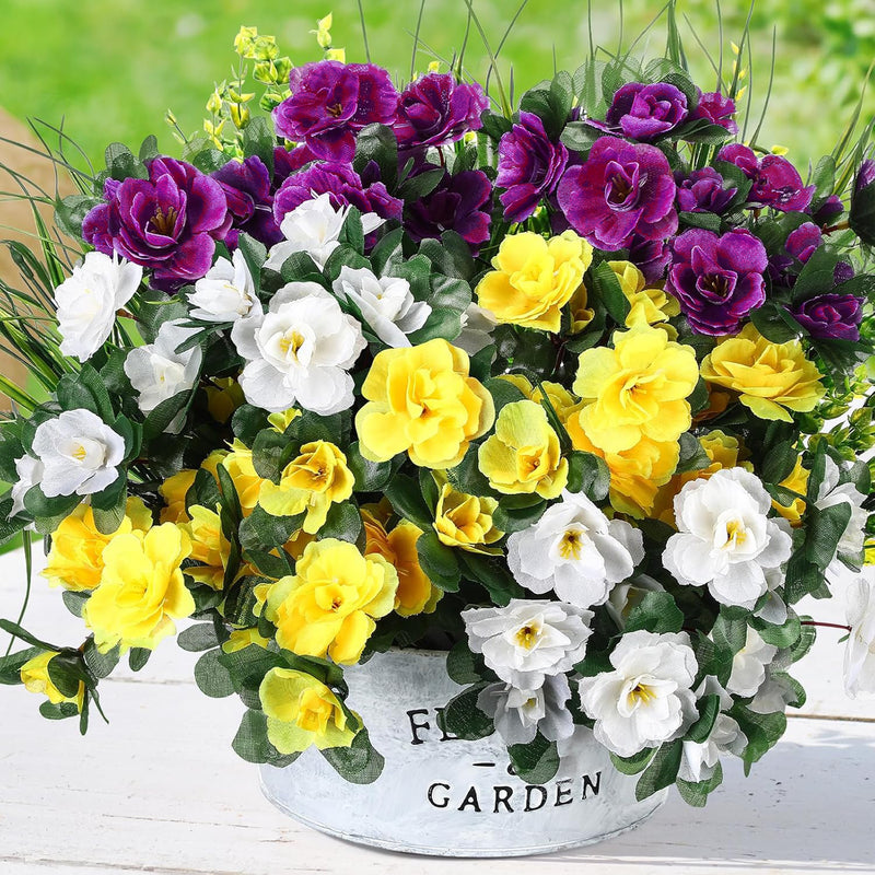 Artificial Eucalyptus & Azalea Spring Greenery Bush, Set of 12, Plastic Faux Flowers for Home, Wedding & Porch Decor
