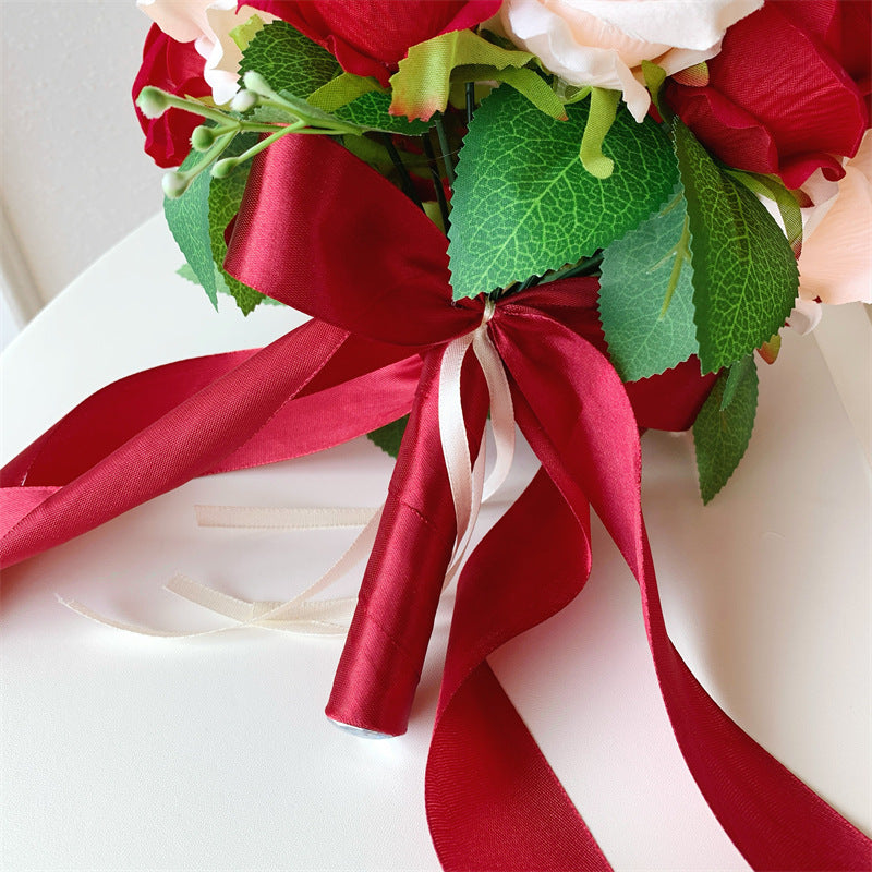 Artificial Silk Rose Bridal Bouquet, 18-Bloom Wedding Bouquet in Cream White, 12" Height for Bridesmaids & Centerpieces