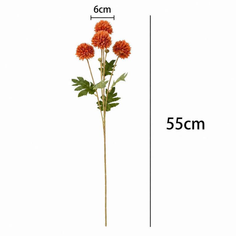 Autumn Dandelion & Chrysanthemum Bush, 4-Bloom Artificial Flower Arrangement for Home Decor, Weddings, and Events