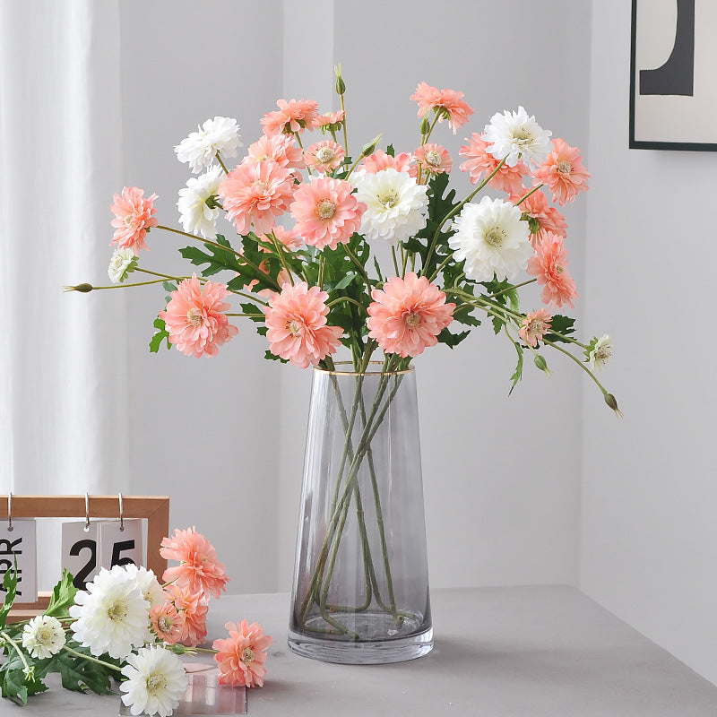 Artificial Zinnia Single Stem, 4 Blooms, 21" Tall, Silk-Like Fabric, for Wedding Centerpieces & Home Decor