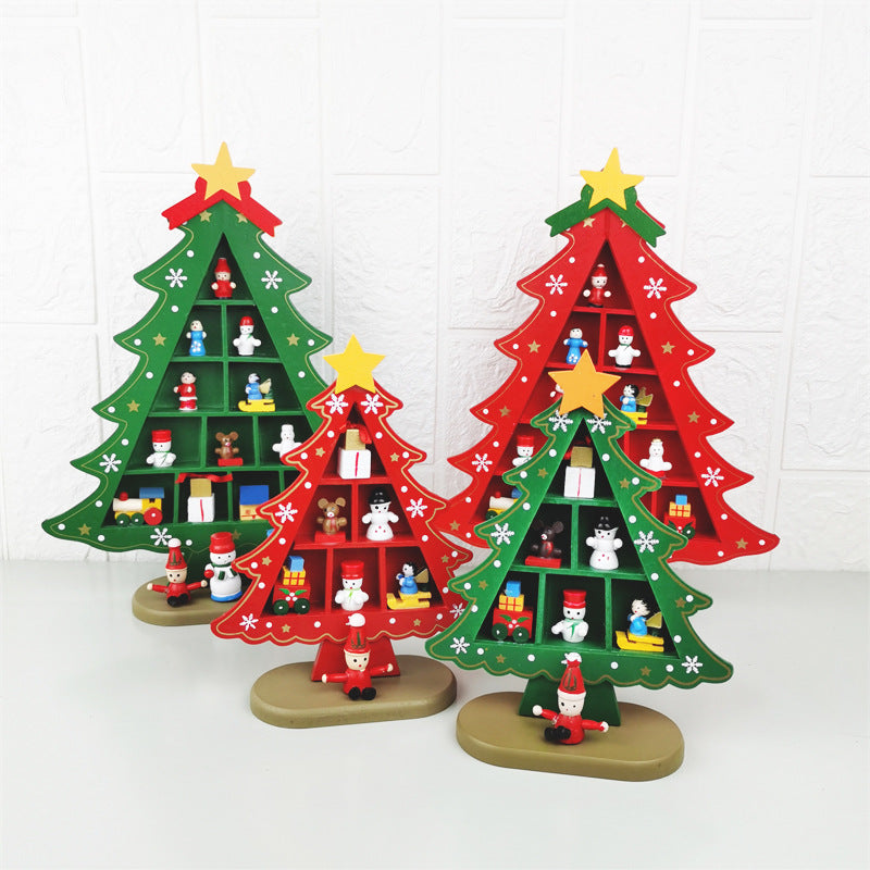 Bulk Plaid Xmas Tree with Dolls Ornaments Sets for Home Desktop Decor Wholesale