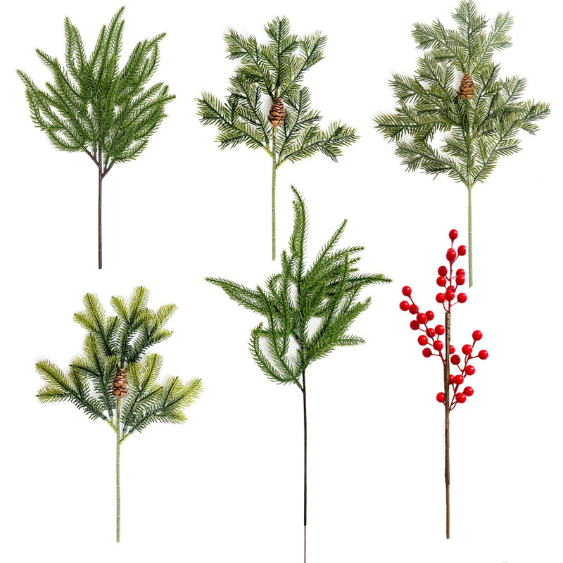 Artificial Red Berry Pine Needle & Cypress Leaf Stem, Faux Christmas Greenery Pick for Holiday Decor, Wreaths & Floral Arrangements