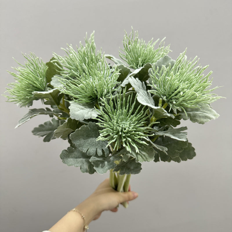 15" Artificial Eryngium Single Stem, Faux Sea Holly Flower with 3" Bloom, Realistic Silk-Like Fabric for Wedding Centerpieces, Home Decor