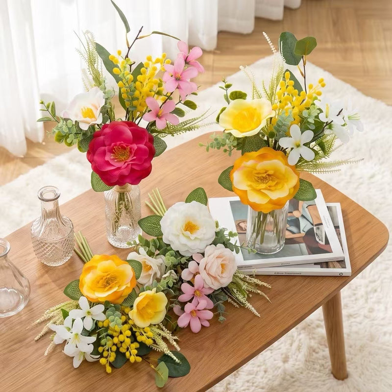 18" Artificial Camellia Bouquet, 6 Stems Silk Flower Arrangement for Home Decor, Wedding Centerpiece, Table Setting, Ins Modern Style