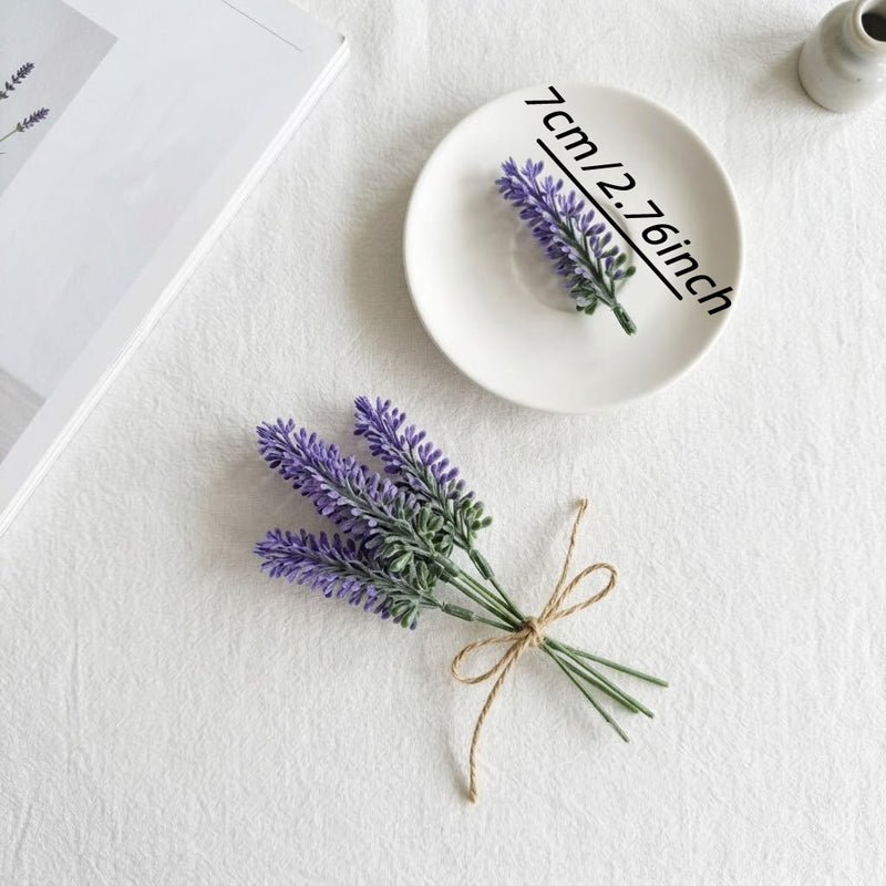 50 Artificial Frosted Lavender Sprigs, 4" Mini Faux Flowers for DIY Arrangements, Wedding Decor & Home Styling