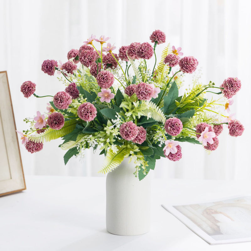 Artificial Dandelion Hydrangea Bouquet, 14" Tall, Plastic, 8 Blooms, Wedding, Outdoor, Home Decor