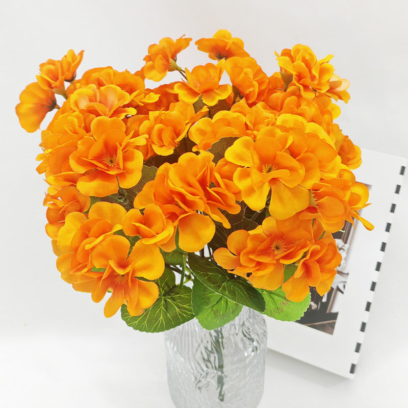 Artificial Geranium Bush with 5 Blooms, 13.4" Faux Silk Flowers for Indoor Outdoor Decor, Wedding Centerpieces, Table Arrangements