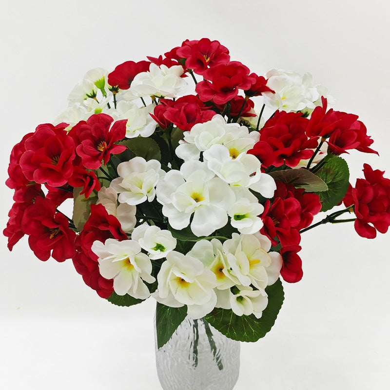 Artificial Geranium Bush with 5 Blooms, 13.4" Faux Silk Flowers for Indoor Outdoor Decor, Wedding Centerpieces, Table Arrangements
