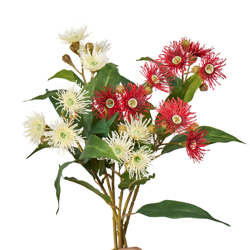 Single Stem Artificial Flower with 3 Blooms, Wild Grass & Eucalyptus, 19" Long, Perfect for Home Decor, Weddings & Events