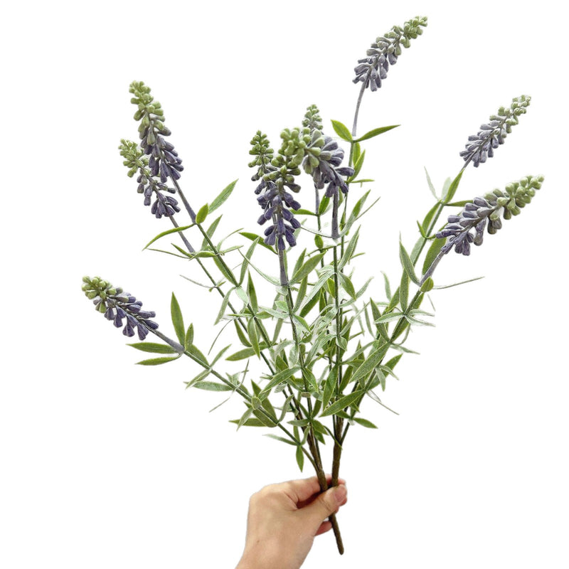 Artificial Lavender & Hyacinth Bush with 5 Blooms, 19" Tall, Realistic Plastic Faux Flowers for Home Decor, Weddings & Events