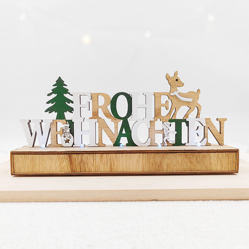 Ornements de lettres de Noël allemands en vrac pour décorations de table en bois phosphorescentes en gros