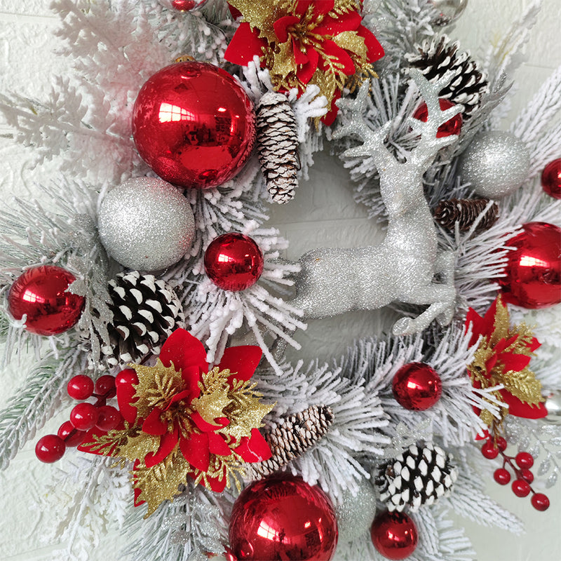 Bulk Christmas Wreaths Elk Cedar Pinecones Glitter Poinsettias Flowers Artificial Wreaths for Front Door Wall Hanging Holiday Party Decoration Wholesale