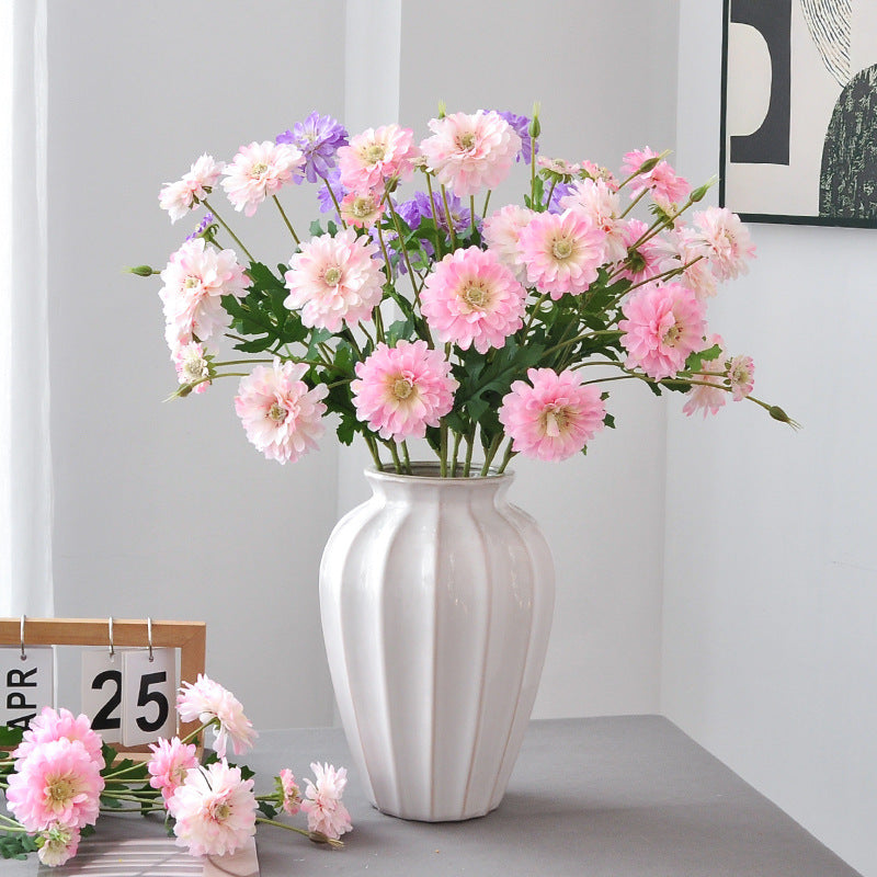 Artificial Zinnia Single Stem, 4 Blooms, 21" Tall, Silk-Like Fabric, for Wedding Centerpieces & Home Decor