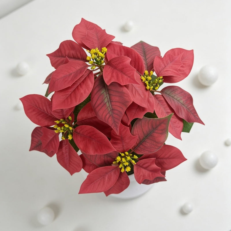 Artificial Poinsettia Bush with 5 Blooms, 20" Silk-Like Christmas Decor for Home, Weddings & Events
