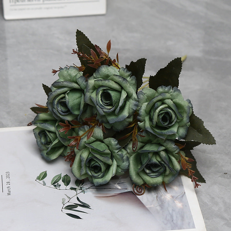 12" Autumn-Toned Rose Bush with 6 Blooms, Faux Silk Floral Arrangement for Home Decor, Weddings & Events
