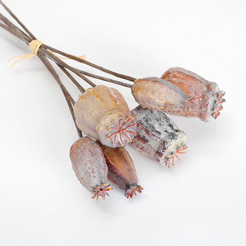 Artificial Poppy Pod Bouquet, Set of 6 Stems with Realistic Foam Pods, 11" Length for Home Decor, Wedding Centerpieces and Floral Arrangements