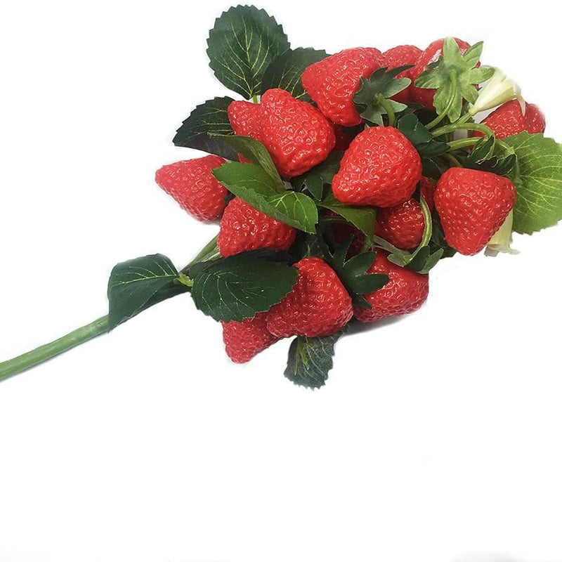 Strawberry Artificial Fruit Bush, 19-Bloom Bundle, 11" Tall, Perfect for Home Decor and DIY Projects