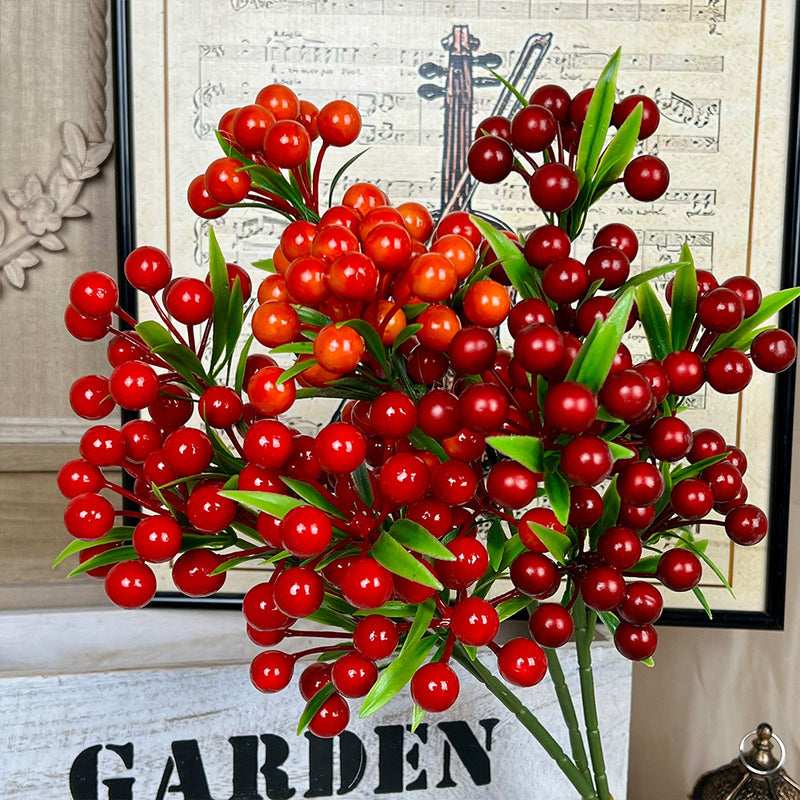 Artificial Lucky Berry Stems, 14" Plastic Christmas Decor, Single Stem Holiday Accent for Home, Wedding, and Office Decor
