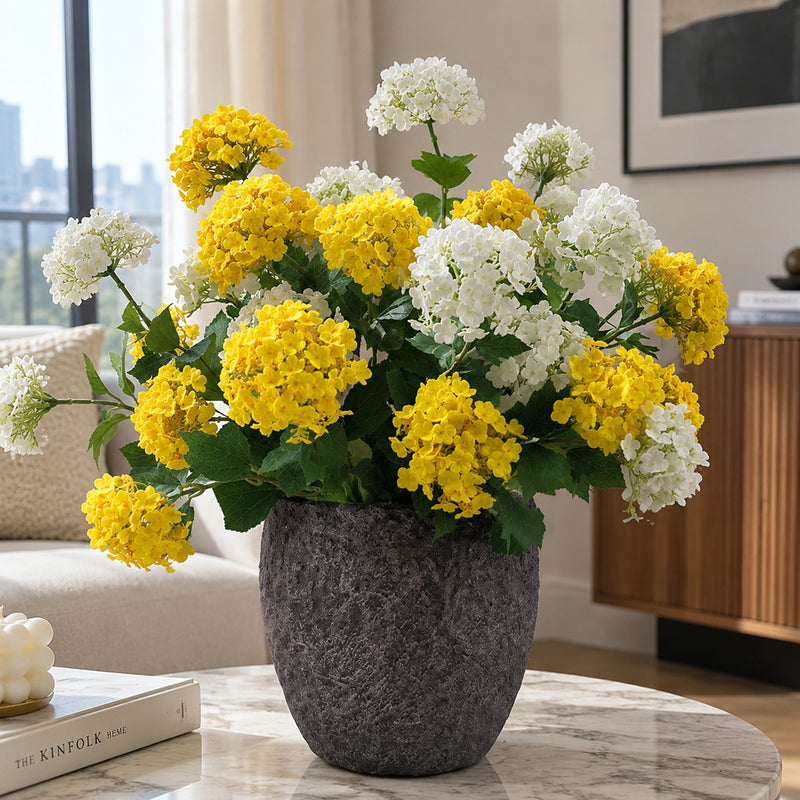 Artificial Hydrangea Bush with 3 Blooms, 27.5" Faux Silk Floral Arrangement for Home Decor, Weddings & Events