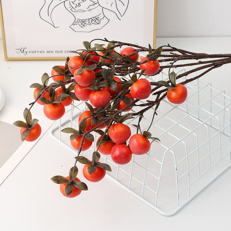 Artificial Mini Persimmon Bush with 14 Blooms, 28" Long Foam Fruit Stems for Home Decor, Weddings & Events