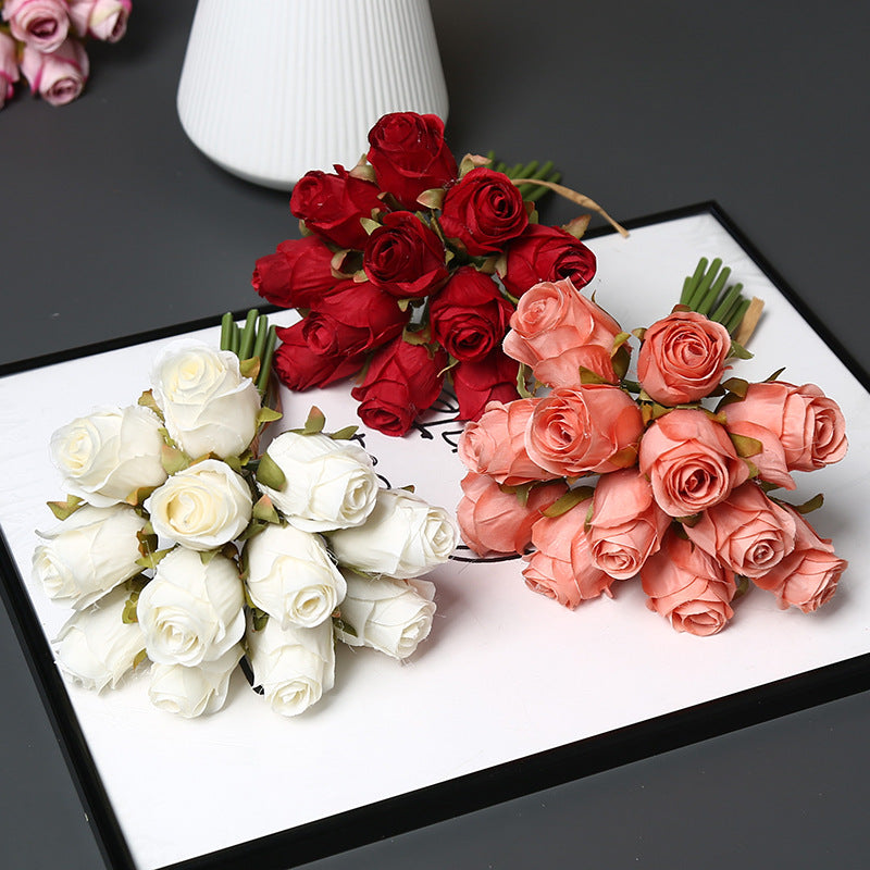 12-Bloom Silk Rose Bouquet, 10" Height, Realistic Faux Flowers for Weddings, Home Decor & Events