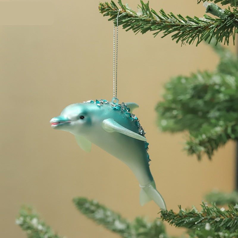 Bulk Artificial Glitter Dolphin Ornaments Christmas Hanging Ornaments Wholesale