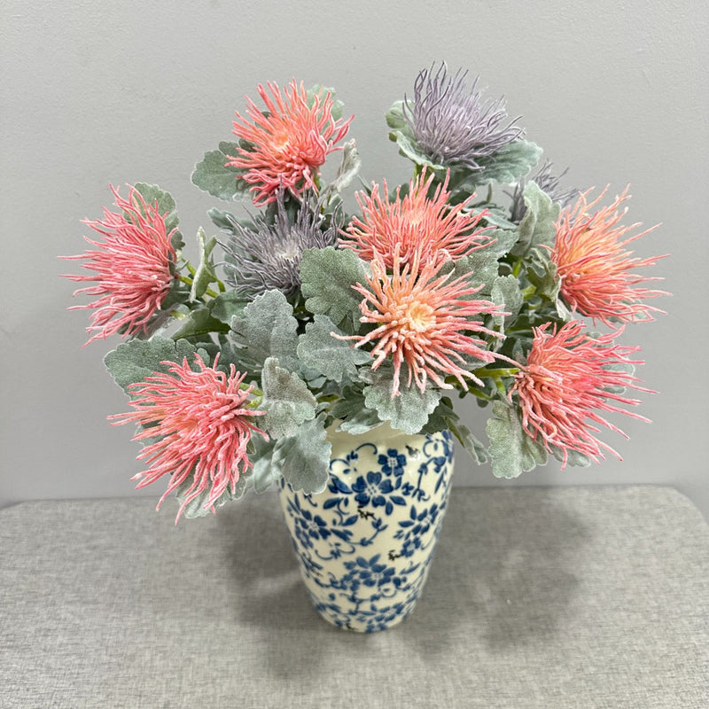 15" Artificial Eryngium Single Stem, Faux Sea Holly Flower with 3" Bloom, Realistic Silk-Like Fabric for Wedding Centerpieces, Home Decor