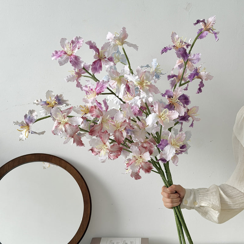 Artificial Iris Bush with 9 Blooms, 37" Tall Silk-Like Faux Flowers for Wedding Decor, Home & Commercial Use
