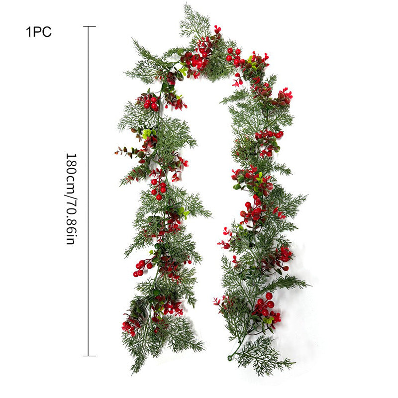 Artificial Eucalyptus Garland with Red Berries & Juniper Pine Needles, Trailing Vine, Christmas Holiday Greenery Decor