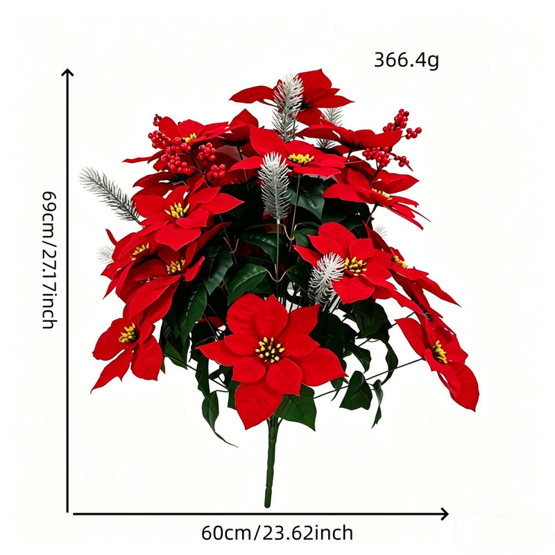Artificial Poinsettia Bush with 36 Blooms, 14" Christmas Silk Floral Arrangement for Holiday Decor, Weddings & Events
