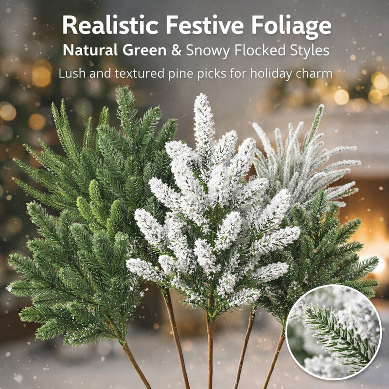 Artificial Pine Needle Stem, Faux Evergreen Conifer Branch, Bendable Stem for Christmas, Holiday Decor & Wedding Displays