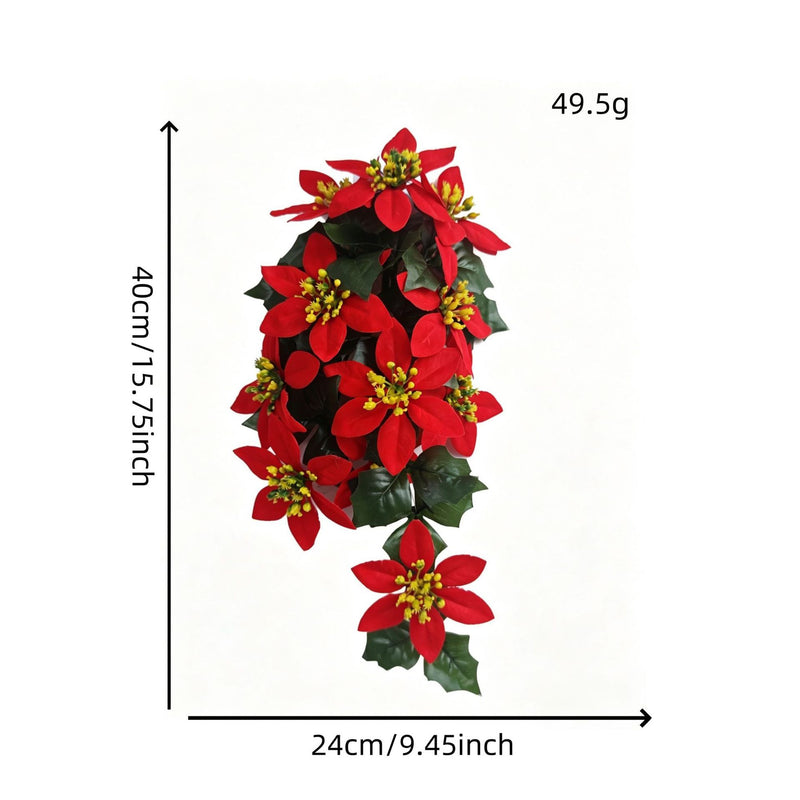 16" Artificial Poinsettia Garland with 11 Blooms, Bendable Wire Stem Christmas Holiday Decor for Walls, Doors and Banisters