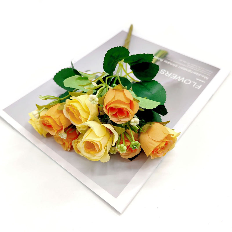 Modern Artificial Rose Bush with 10 Blooms, 12" Tall Plastic Faux Flowers for Home Decor, Weddings & Events