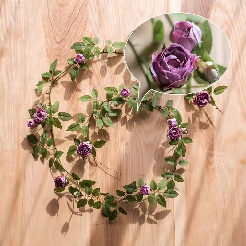 Artificial Angus Rose Vine Garland, 57" Silk-Like Faux Flower Garland for Wedding Arch, Backdrop, Home Decor