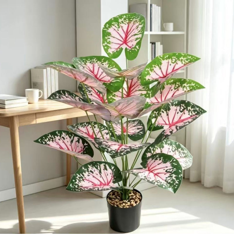 Pink Caladium Artificial Plant, 12" Tall, 21" Length, Plastic & PVC, Indoor Outdoor Decor, Wedding, Home, Office, Commercial Space