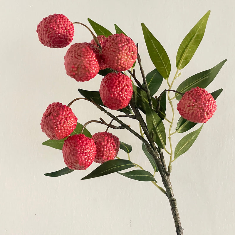 Artificial Lychee Fruit Branches, 18" Foam Bush with 9 Blooms, Realistic Floral Decor for Home, Wedding Centerpieces & Commercial Displays