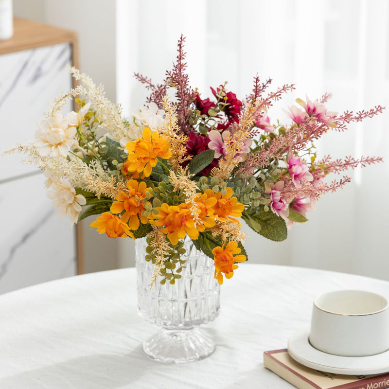 14" Autumn Rustic Artificial Flower Bouquet with Wheat Stems & Chamomile, Realistic Faux Wildflowers for Wedding Centerpieces, Home Decor, Fall Table Arrangements