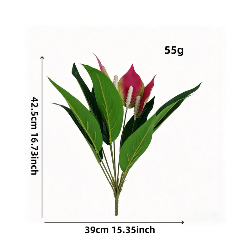 Artificial Anthurium Bush with 12 Blooms, 17" Tall Faux Floral Arrangement for Home Decor, Wedding Centerpieces & Commercial Displays