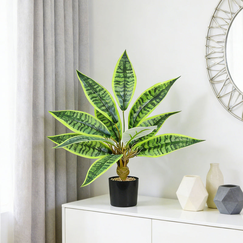 Artificial Snake Plant Bush with 12 Leaves, 16" Tall Faux Sansevieria for Home Office Decor, Wedding & Commercial Spaces