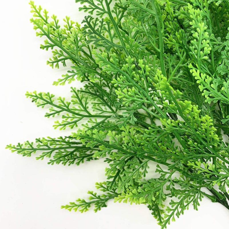 Artificial Boston Fern Bush, 7-Prong Faux Greenery Stem, Plastic Indoor Outdoor Foliage for Wedding, Home Decor