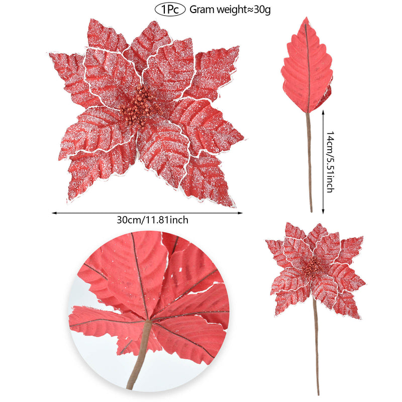 Artificial Poinsettia Christmas Flower, Single Stem with 11" Silk-Like Blooms, Holiday Decor for Home & Events
