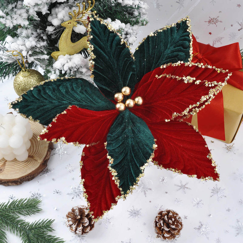 Artificial Poinsettia Christmas Flower, Single Stem with 11" Silk-Like Blooms, Holiday Decor for Home & Events