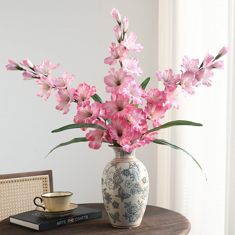 Single Stem Faux Silk Gladiolus, 34" Tall with 12 Blooms, Modern Floral Arrangement for Home Decor, Weddings & Events