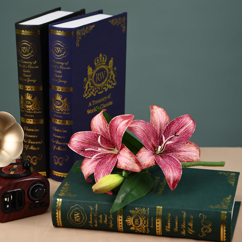 16" Single Stem Lily with 3 Blooms, Artificial Flower for Weddings, Home Decor, and Events