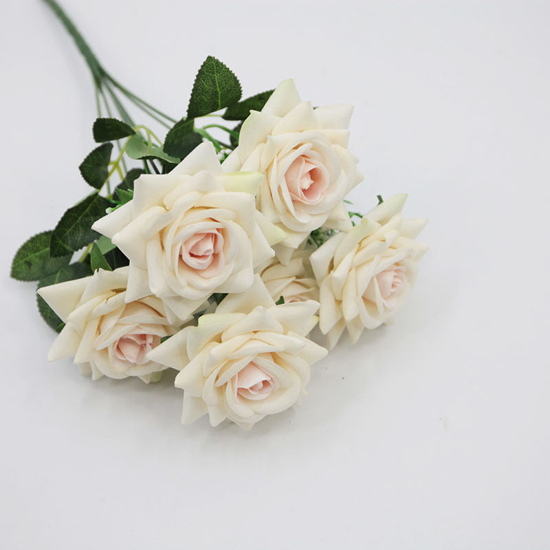 15" Artificial Silk Rose Bush with 7 Blooms, Realistic Faux Floral Arrangement for Home Decor, Weddings & Events