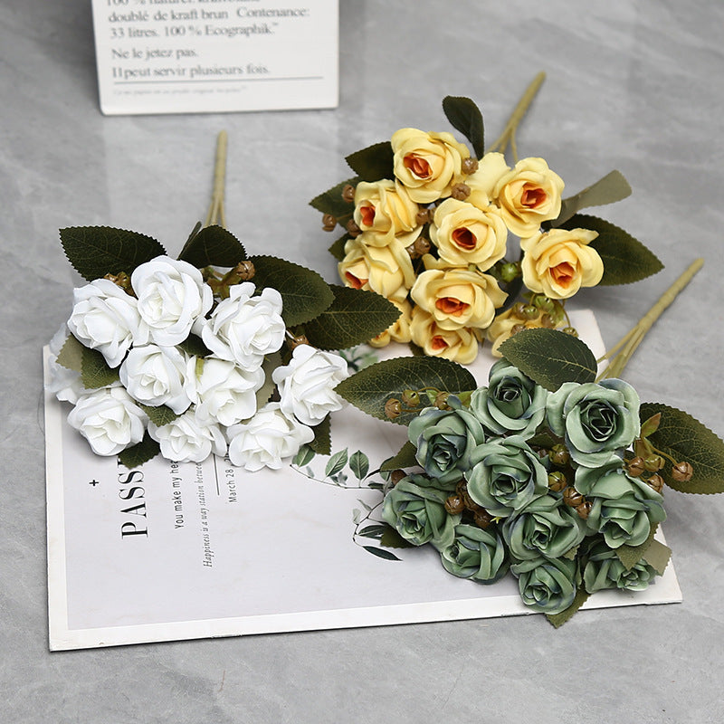Artificial Silk Rose Bouquet with 10 Blooms, 12" Tall Faux Roses for Weddings, Home Decor & Events