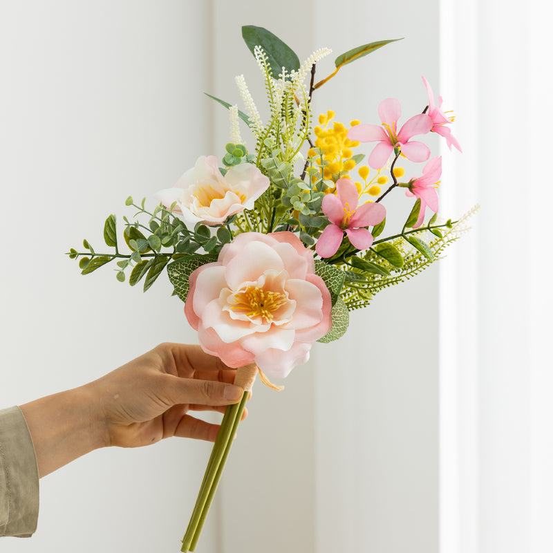 18" Artificial Camellia Bouquet, 6 Stems Silk Flower Arrangement for Home Decor, Wedding Centerpiece, Table Setting, Ins Modern Style