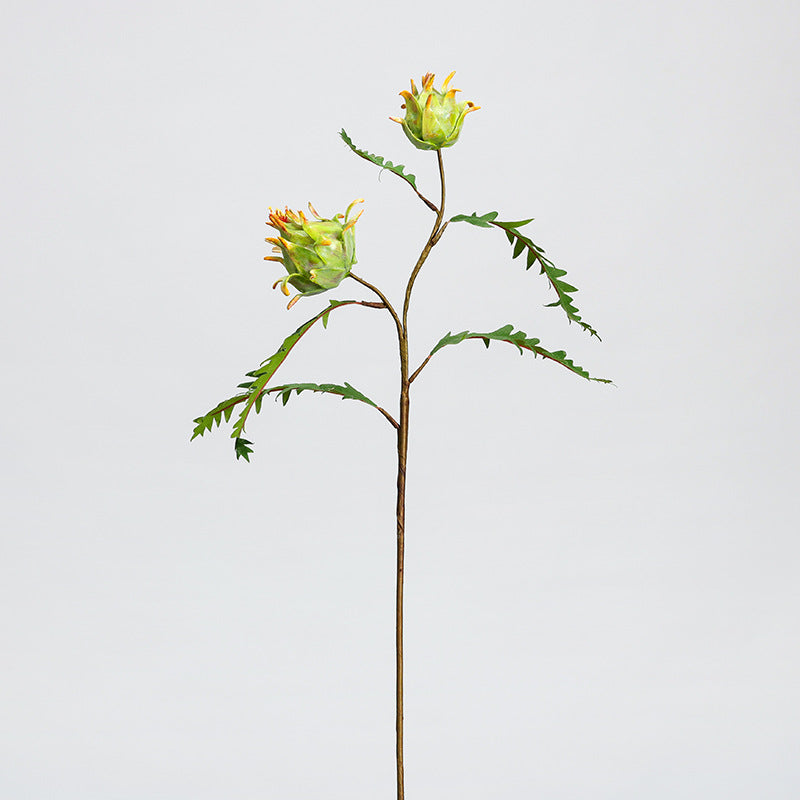 Artificial Milk Thistle Stem with 2 Blooms, 23" Tall Faux Botanical for Home Decor, Wedding Centerpieces & Commercial Displays
